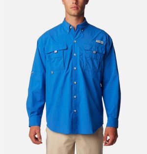 Blue Men's Columbia PFG Bahama II Long Sleeve Shirt | MESQN-2760