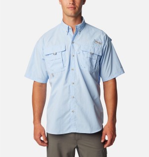 Blue Men's Columbia PFG Bahama II Short Sleeve Shirt | ZAOVP-1547