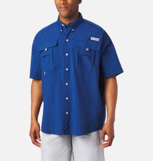 Blue Men's Columbia PFG Bahama II Short Sleeve Shirt | TPKEH-7015