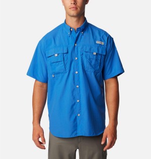 Blue Men's Columbia PFG Bahama II Short Sleeve Shirt | PYIQD-7231