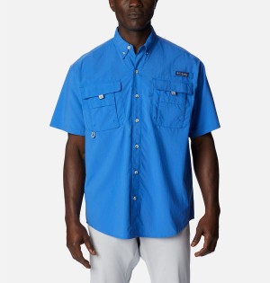 Blue Men's Columbia PFG Bahama Icon Short Sleeve Shirt | GMQOK-8794