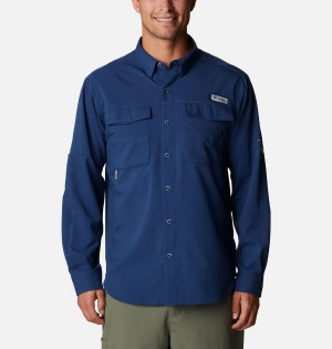 Blue Men's Columbia PFG Blood and Guts IV Woven Long Sleeve Shirt | UCPWB-5730