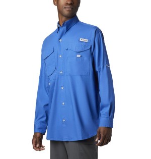 Blue Men's Columbia PFG Bonehead Long Sleeve Shirt | CZNSQ-9261