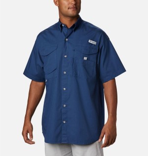 Blue Men's Columbia PFG Bonehead Short Sleeve Shirt | SKCLM-3046