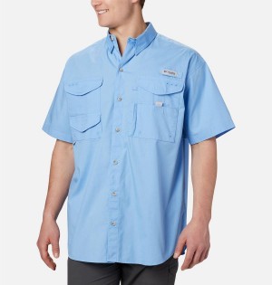 Blue Men's Columbia PFG Bonehead Short Sleeve Shirt | ZJCBK-7950