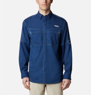 Blue Men's Columbia PFG Low Drag Offshore Long Sleeve Shirt | AQVXI-4961