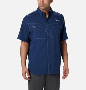 Blue Men's Columbia PFG Low Drag Offshore Short Sleeve Shirt | RNGSI-6398