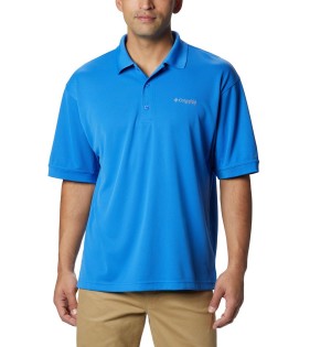 Blue Men's Columbia PFG Perfect Cast Polo Shirt | FXRGQ-3184