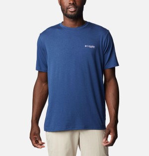 Blue Men's Columbia PFG Skiff Horizon Short Sleeve Tech T-Shirt | JVTRS-5784