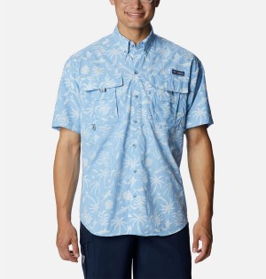 Blue Men's Columbia PFG Super Bahama Short Sleeve Shirt | ACDVX-2784