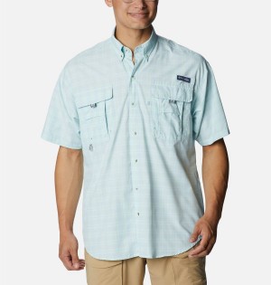 Blue Men's Columbia PFG Super Bahama Short Sleeve Shirt | HYMSA-2596