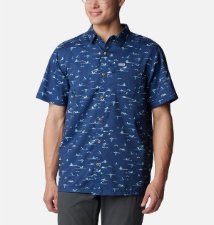 Blue Men's Columbia PFG Super Slack Tide Camp Shirt | TURJI-7036