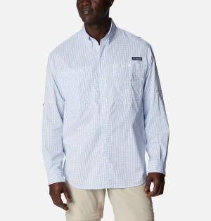 Blue Men's Columbia PFG Super Tamiami Long Sleeve Shirt | CAXUD-5312