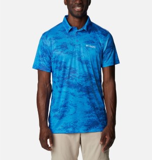 Blue Men's Columbia PFG Super Terminal Tackle Polo Shirt | TOICK-4850