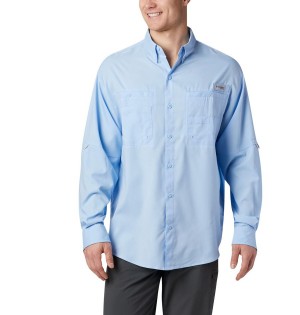 Blue Men's Columbia PFG Tamiami II Long Sleeve Shirt | NDEWO-4123