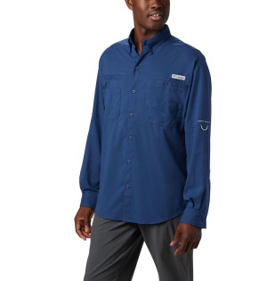 Blue Men's Columbia PFG Tamiami II Long Sleeve Shirt | JTIOF-4073