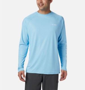 Blue Men's Columbia PFG Terminal Deflector Long Sleeve T-Shirt | FNPQD-7326