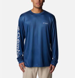 Blue Men's Columbia PFG Terminal Tackle Carey Chen Long Sleeve T-Shirt | RPQKJ-0459