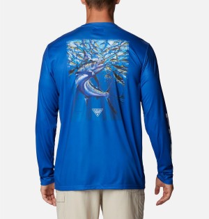 Blue Men's Columbia PFG Terminal Tackle Carey Chen Long Sleeve T-Shirt | LUIYQ-3846