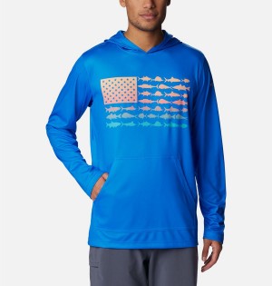 Blue Men's Columbia PFG Terminal Tackle Fish Flag Hoodie | GEWTP-4206