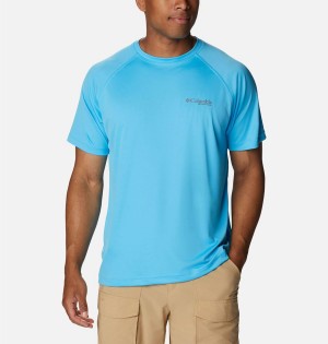 Blue Men's Columbia PFG Terminal Tackle Heather Short Sleeve T-Shirt | CEXRG-2340