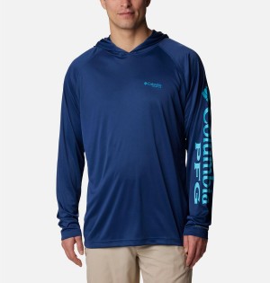 Blue Men's Columbia PFG Terminal Tackle Hoodie | NJQGT-2801