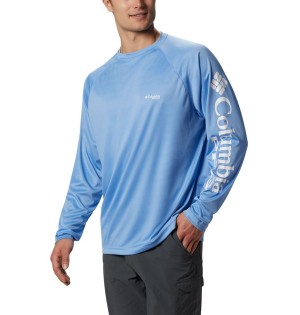 Blue Men's Columbia PFG Terminal Tackle Long Sleeve T-Shirt | ILPNS-1460