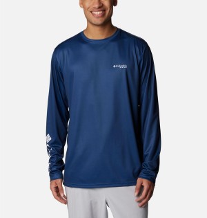 Blue Men's Columbia PFG Terminal Tackle Statetriot Long Sleeve T-Shirt | ETCWL-7426