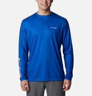 Blue Men's Columbia PFG Terminal Tackle Statetriot Long Sleeve T-Shirt | JWLKZ-4206