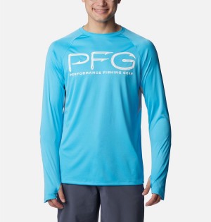 Blue Men's Columbia PFG Terminal Tackle Vent Long Sleeve T-Shirt | EHNLC-1723