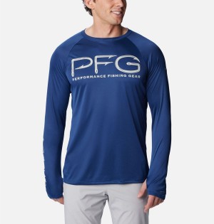 Blue Men's Columbia PFG Terminal Tackle Vent Long Sleeve T-Shirt | UQSWD-9245