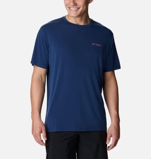 Blue Men's Columbia PFG Triangle Fill Tech T-Shirt | WNRBU-4395