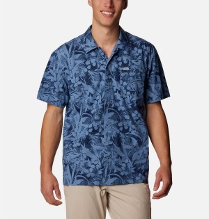 Blue Men's Columbia PFG Trollers Best Short Sleeve Shirt | OJZBW-8359