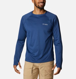 Blue Men's Columbia PFG Zero Rules Ice Long Sleeve T-Shirt | XNYTV-7326