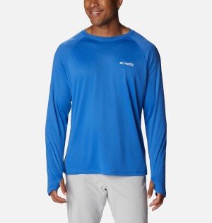 Blue Men's Columbia PFG Zero Rules Ice Long Sleeve T-Shirt | LARCQ-6875