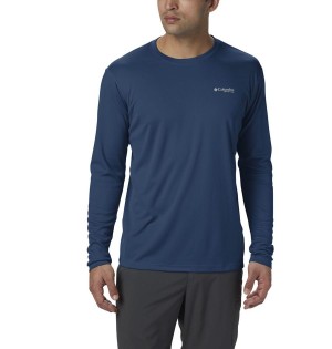 Blue Men's Columbia PFG Zero Rules Long Sleeve T-Shirt | SFWTH-9841