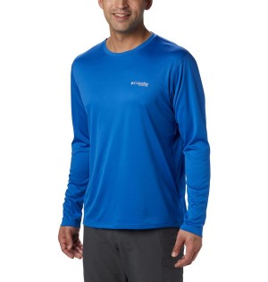 Blue Men's Columbia PFG Zero Rules Long Sleeve T-Shirt | BKJUS-6452