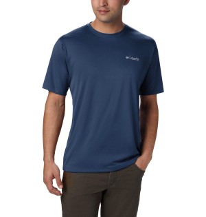 Blue Men's Columbia PFG Zero Rules Short Sleeve T-Shirt | DLRHP-6913