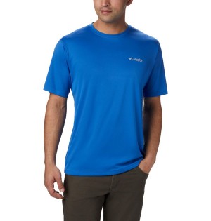 Blue Men's Columbia PFG Zero Rules Short Sleeve T-Shirt | HXWER-6517