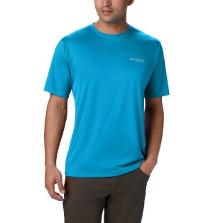 Blue Men's Columbia PFG Zero Rules Short Sleeve T-Shirt | NXSVM-1873