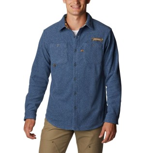 Blue Men's Columbia PHG Bucktail Fleece Over Shirt | VYZHJ-7459