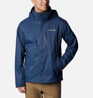 Blue Men's Columbia Pouration Rain Jacket | JEMPH-9706