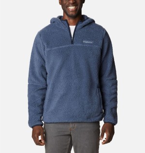 Blue Men's Columbia Rugged Ridge III Sherpa Pullover Hoodie | WOUXF-9132