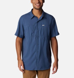 Blue Men's Columbia Silver Ridge UtilityLite Short Sleeve Shirt | ABZCR-8957