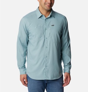 Blue Men's Columbia Silver Ridge Utility Lite Long Sleeve Shirt | PVIYQ-8590