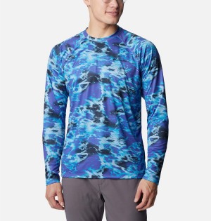 Blue Men's Columbia Summerdry Printed Long Sleeve T-Shirt | PUZTO-8369