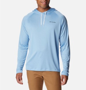 Blue Men's Columbia Summerdry Raglan Long Sleeve Hoodie | YBKND-7416