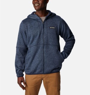 Blue Men's Columbia Sweater Weather Full Zip Hoodie Fleece Jacket | EWOZC-3928