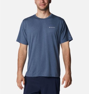 Blue Men's Columbia Tech Trail Crew Neck T-Shirt | QMDFS-4612