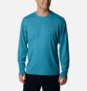 Blue Men's Columbia Tech Trail Long Sleeve Crew II T-Shirt | CZTLR-3148